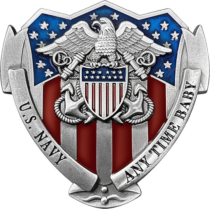 LWQLZY US Navy Veteran Metal Car Emblem 3D Decals Shield Shape with Eagle, Enamel American Flag, 3M Adhesive, Car Medal Gift for Veterans and Military Supporters (US Navy) - Image 1